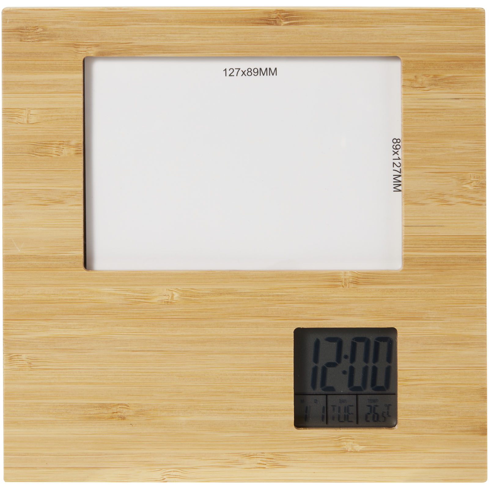 Sasa Bambus Fotorahmen Tischuhr mit Thermometer