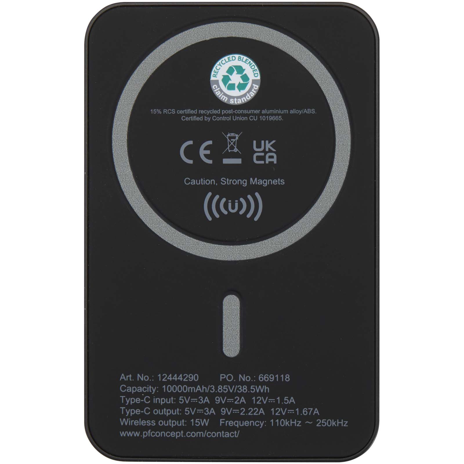 Acrab 15 W 10.000 mAh magnetische kabellose Powerbank mit 20 W PD aus recyceltem Kunststoff