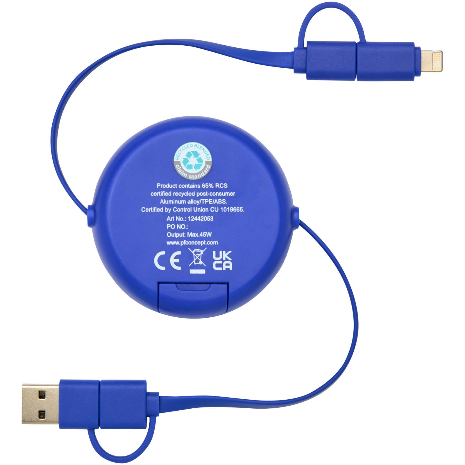 Alasia 100 cm 5-in-1 Kabel aus recyceltem Kunststoff und Aluminium, einziehbar, für Datenübertragung und mit 45W Schnellladun