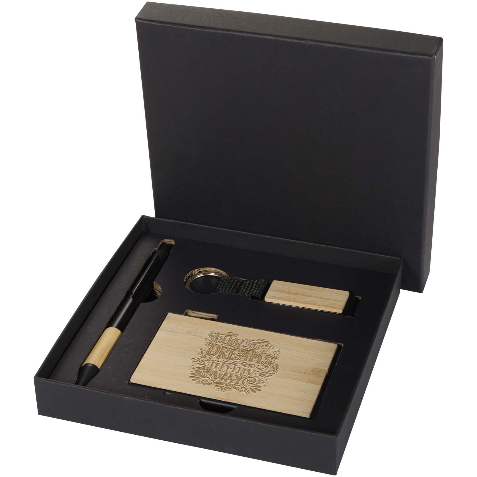 Minka Set mit Kugelschreiber aus RCS Recycling-Aluminium, Schlüsselanhänger und RFID-Kartenhalter