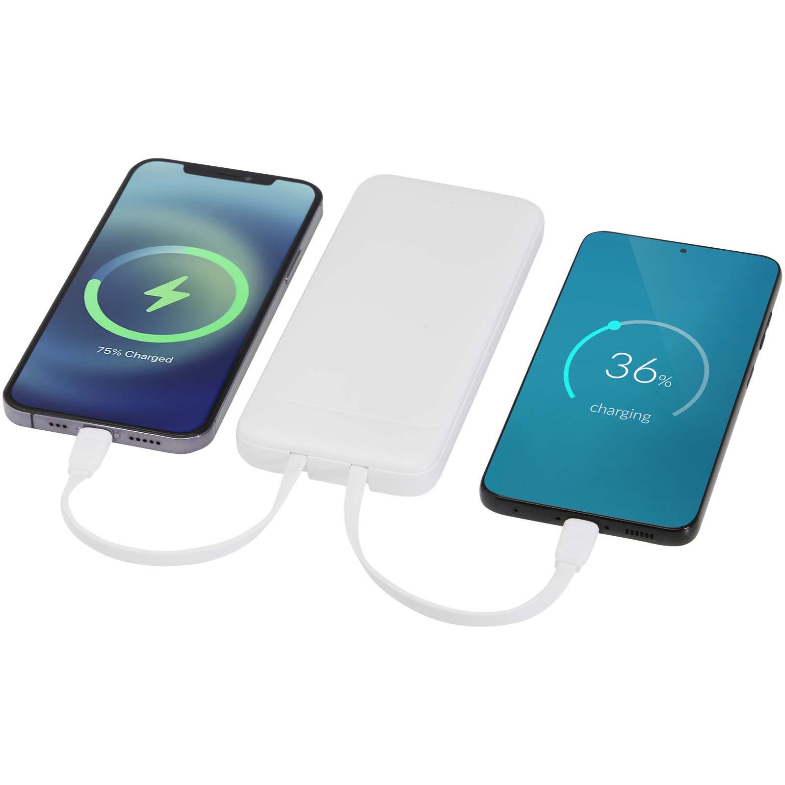 Adhil 10 W 10.000 mAh Powerbank aus recyceltem Kunststoff mit 2 integrierten Kabeln