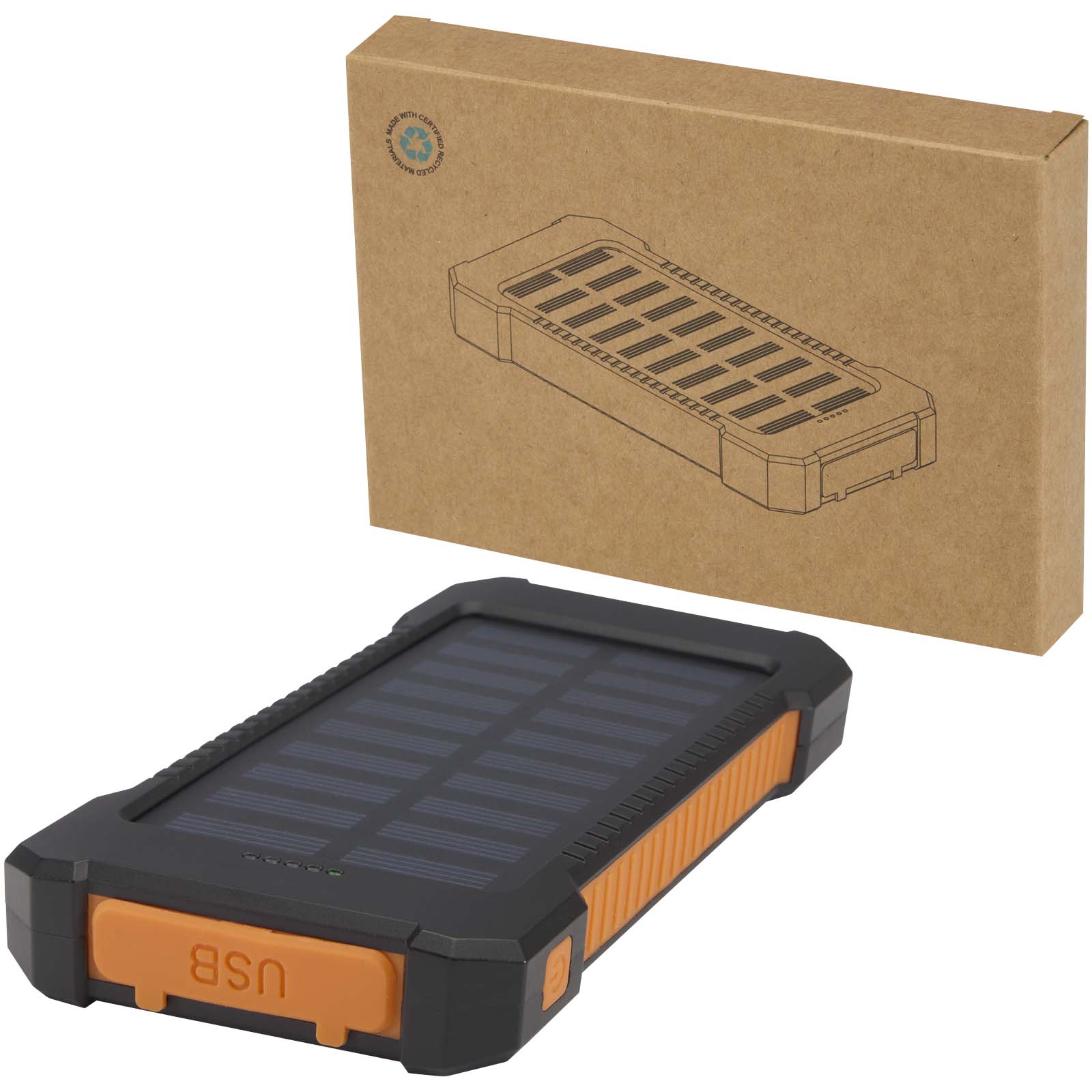 Altair 10 W 5000 mAh robuste Solar Powerbank aus recyceltem Kunststoff mit integrierter Taschenlampe Altair 10 W 5000 mAh robuste Solar Powerbank aus recyceltem Kunststoff mit integrierter Taschenlampe