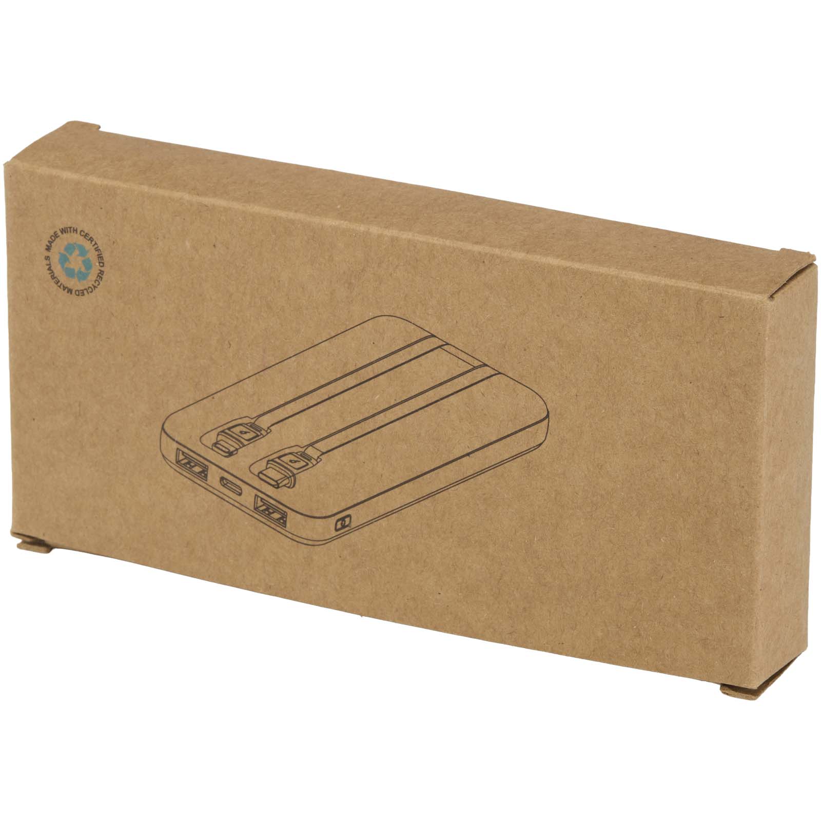 Adhil 10 W 10.000 mAh Powerbank aus recyceltem Kunststoff mit 2 integrierten Kabeln