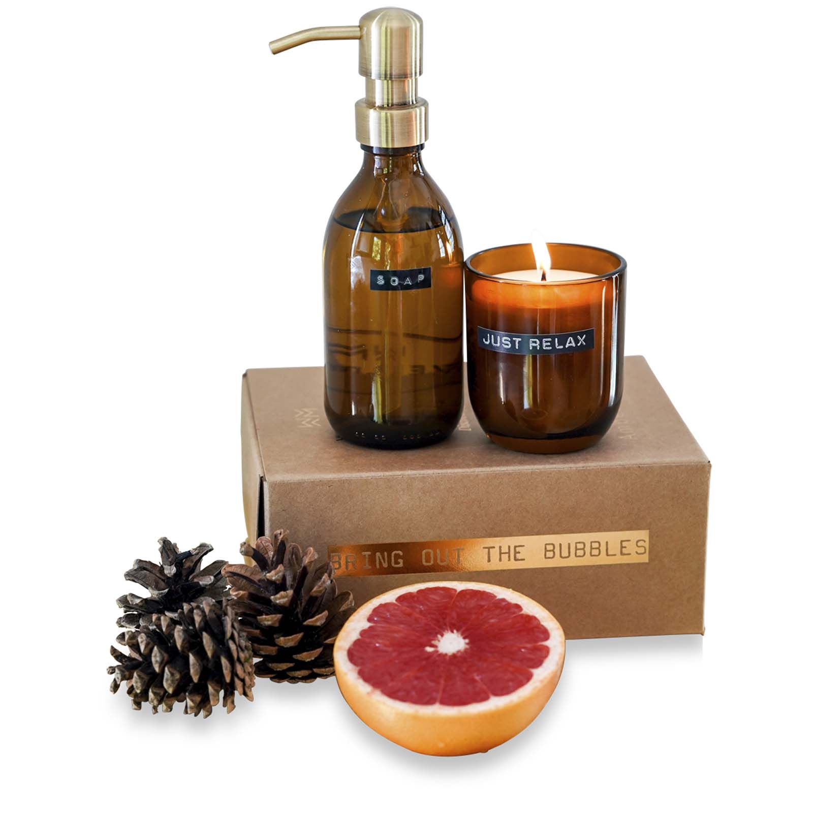 Wellmark Discovery Seifenspender und Duftkerze ´Bambus´-Set, 200 ml (Spender) und 150 g (Duftkerze)