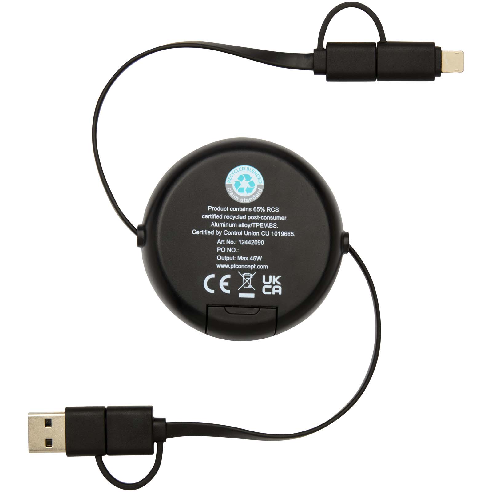 Alasia 100 cm 5-in-1 Kabel aus recyceltem Kunststoff und Aluminium, einziehbar, für Datenübertragung und mit 45W Schnellladun