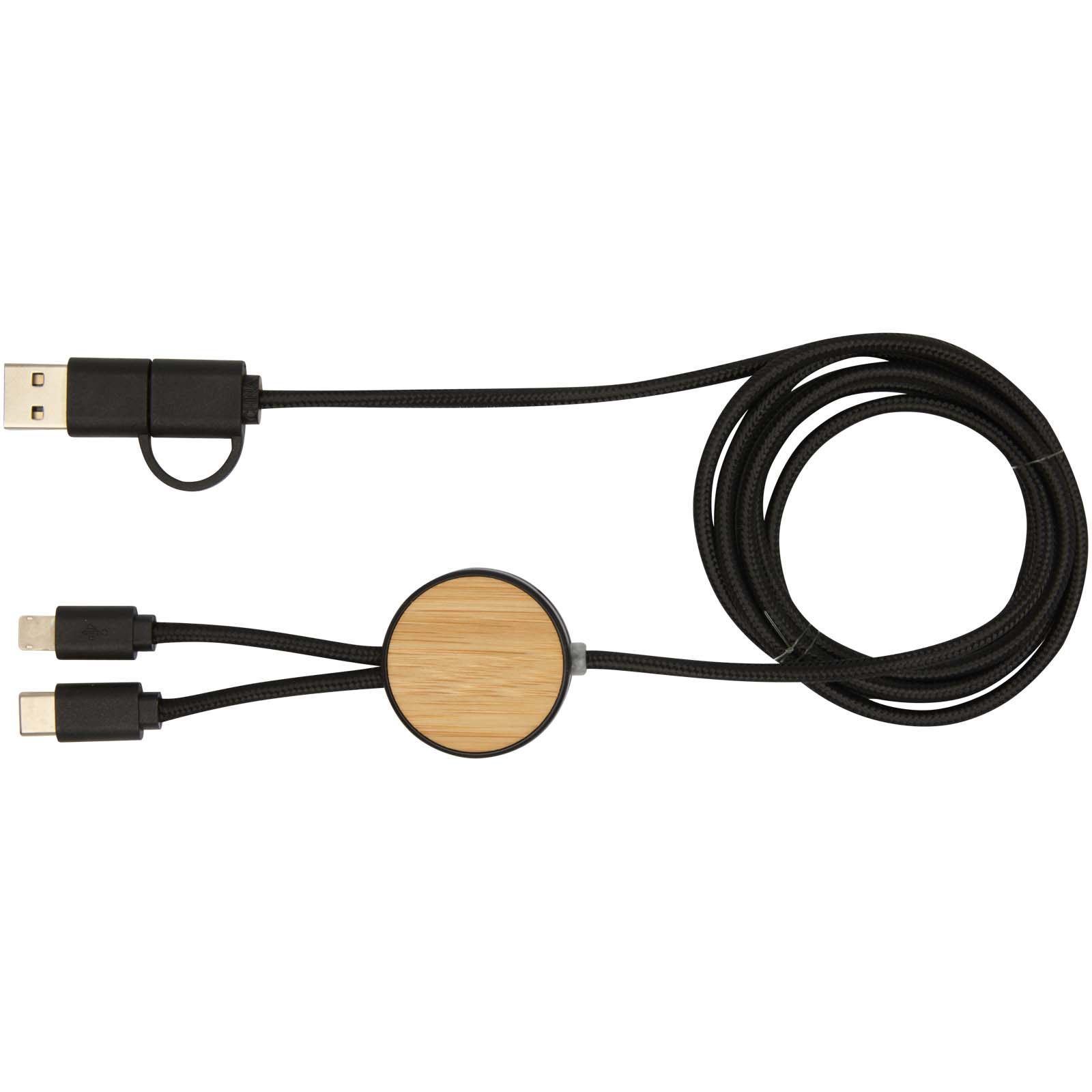 Chechia 150 cm 5-in-1 Kabel aus recyceltem Kunststoff für Datenübertragung und 27W Schnellladung mit Bambusdetails