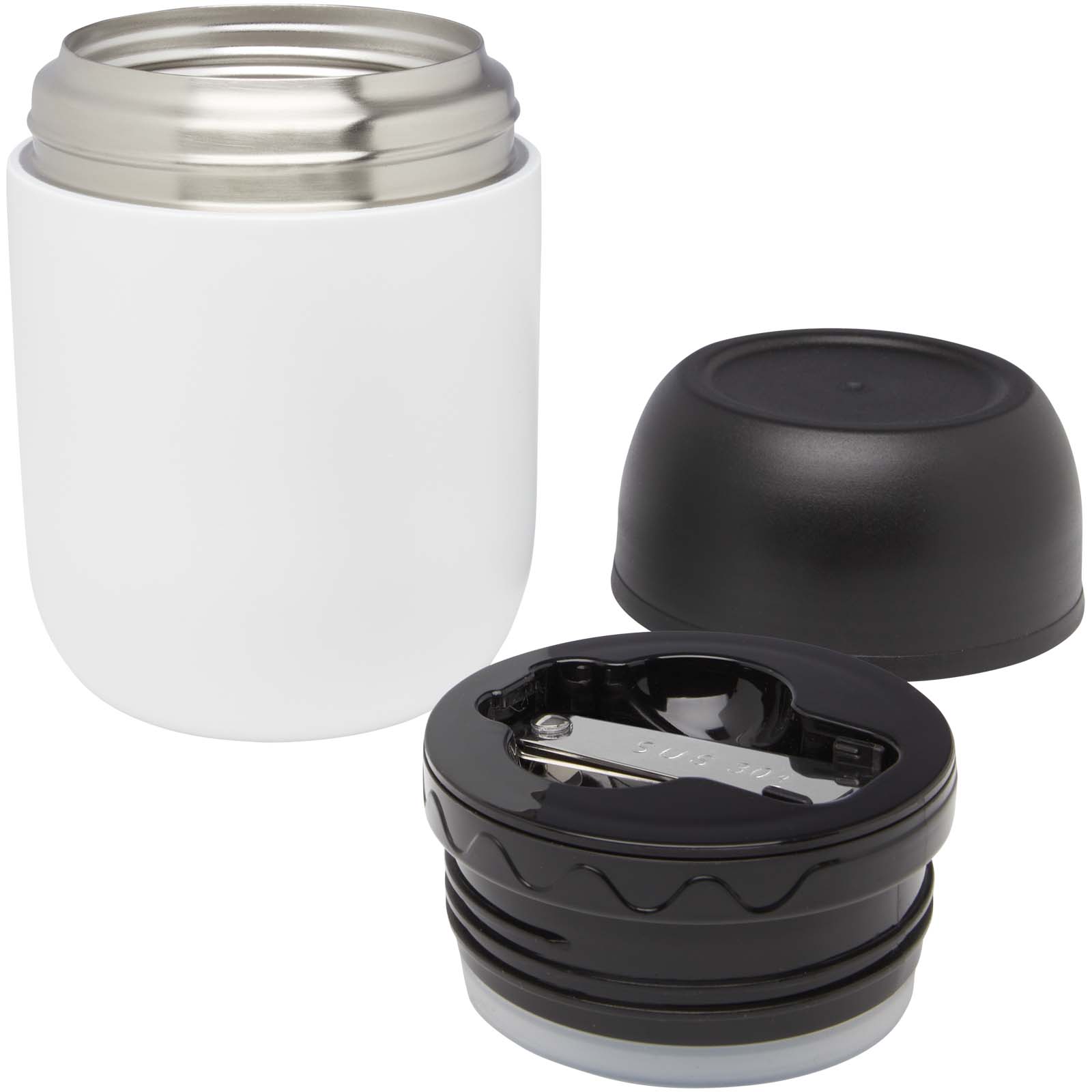 Supo 480 ml doppelwandiger Lunchpot aus recyceltem Edelstahl mit faltbarem Löffel