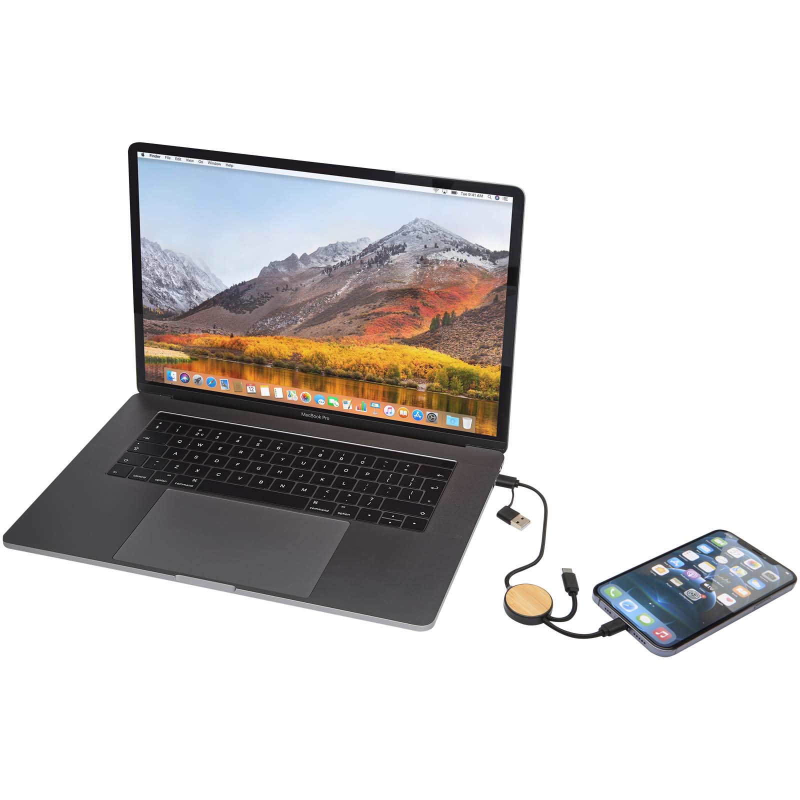 Chechia 30 cm 5-in-1 Kabel aus recyceltem Kunststoff für Datenübertragung und 27W Schnellladung mit Bambusdetails