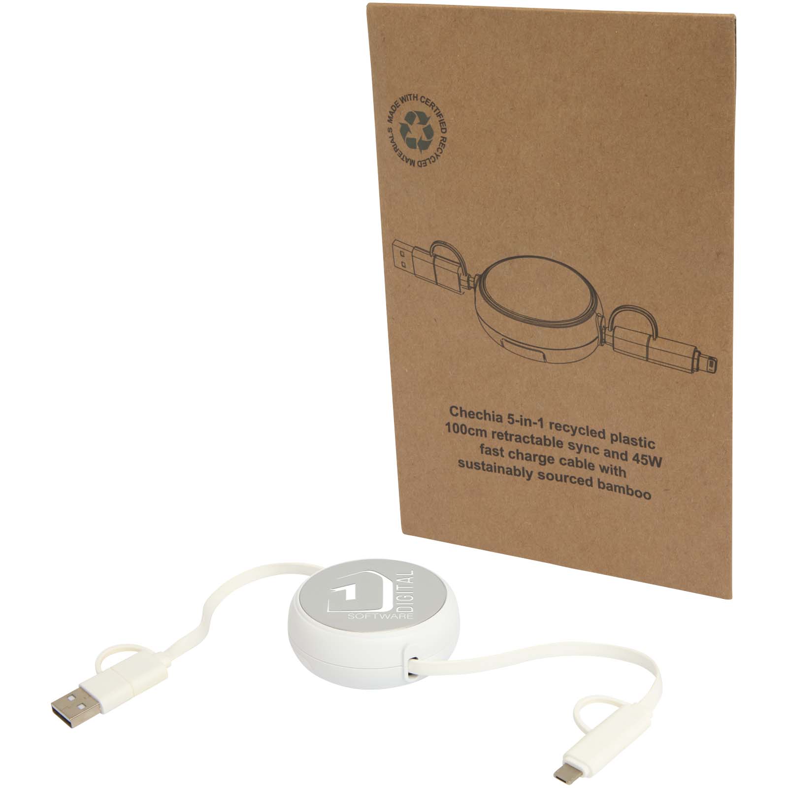 Alasia 100 cm 5-in-1 Kabel aus recyceltem Kunststoff und Aluminium, einziehbar, für Datenübertragung und mit 45W Schnellladun