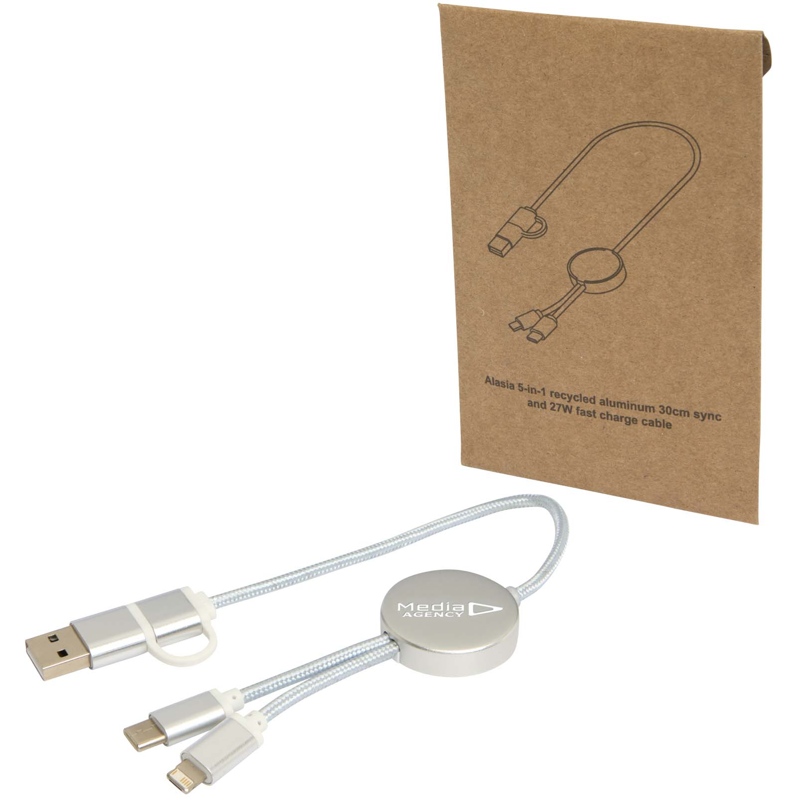 Alasia 30 cm 5-in-1 Kabel aus recyceltem Kunststoff für Datenübertragung und 27W Schnellladung