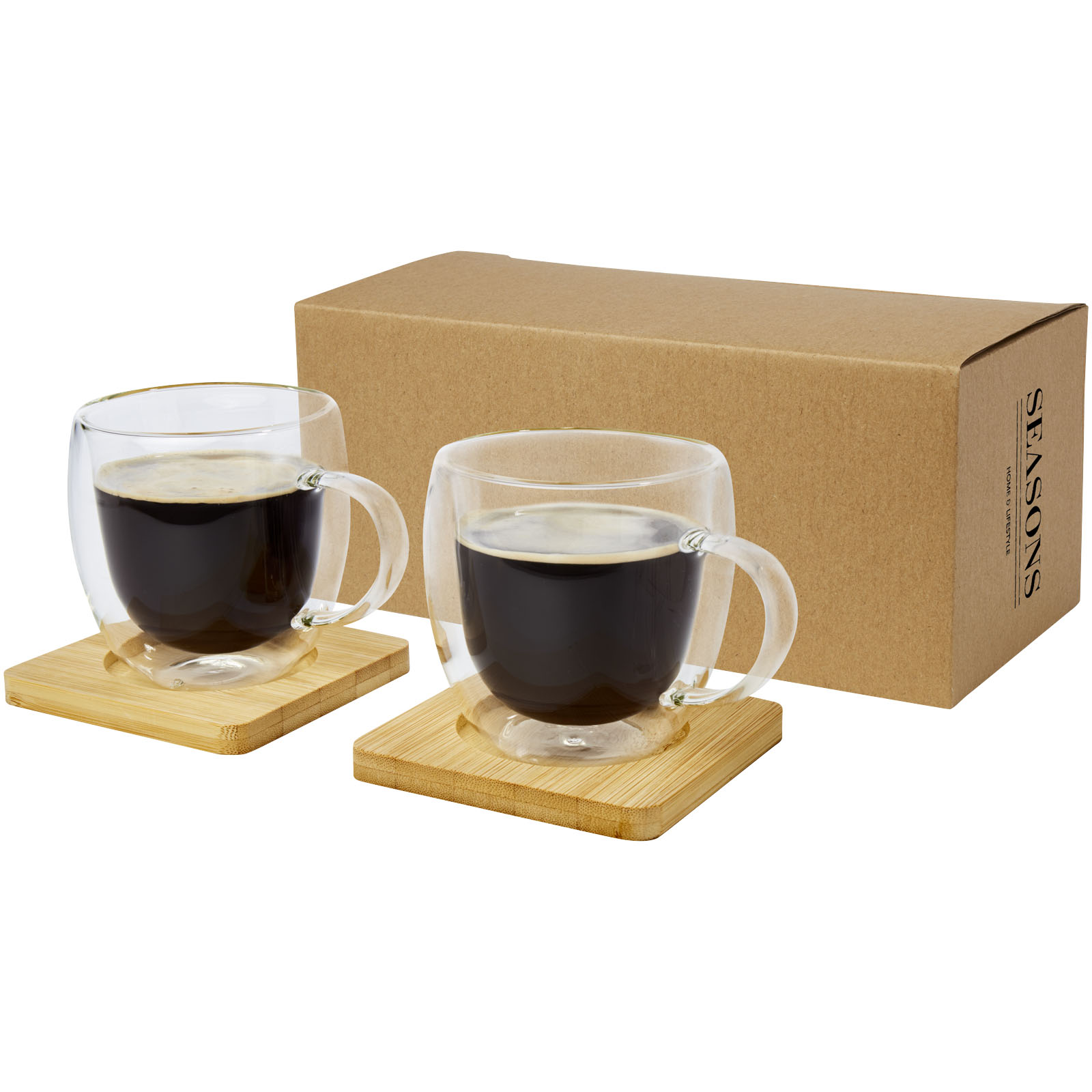 Manti 2-teiliger 250 ml doppelwandiger Glasbecher mit Bambusuntersetzer Manti 2-teiliger 250 ml doppelwandiger Glasbecher mit Bambusuntersetzer
