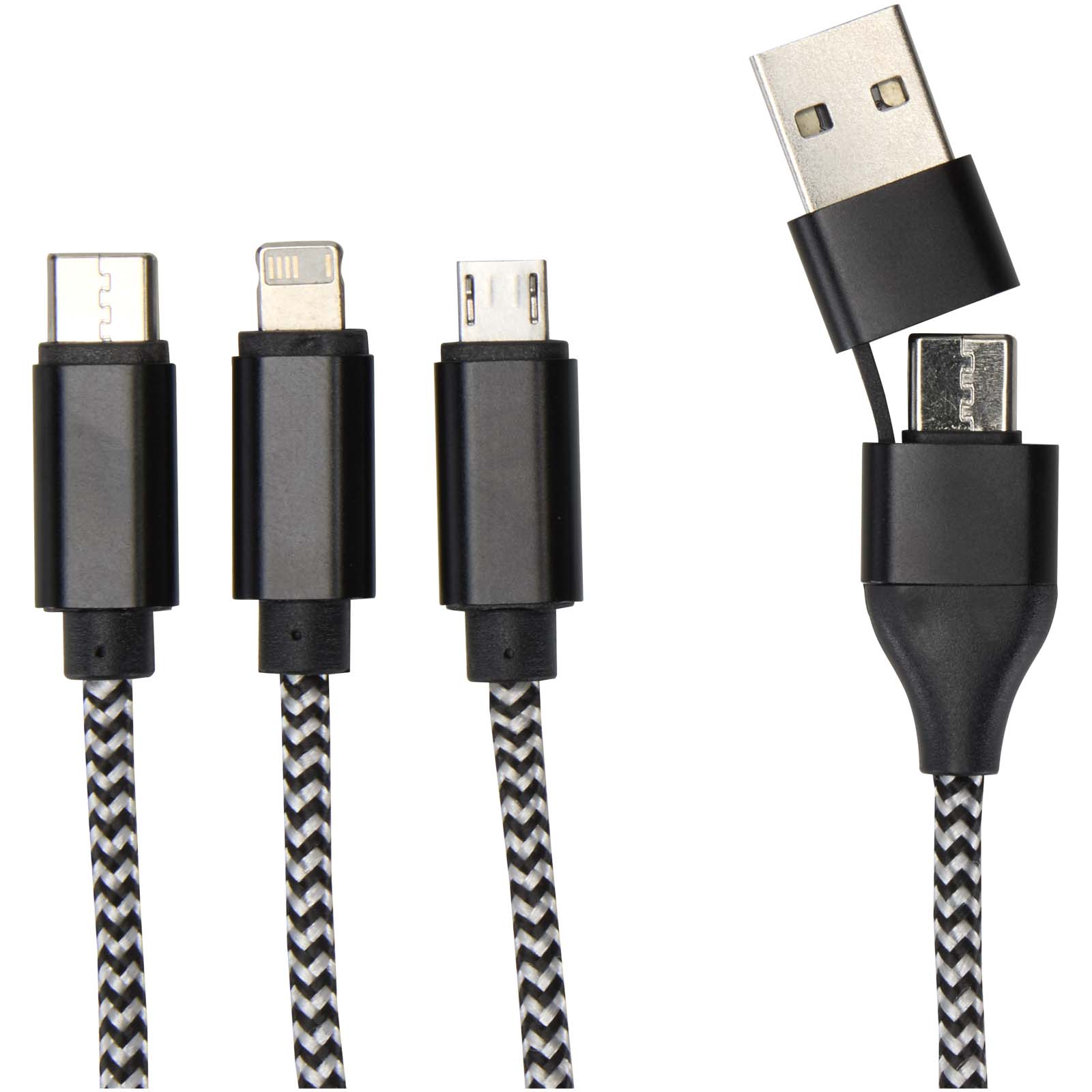 Alphecca 5-in-1-Ladekabel aus recyceltem Aluminium und RPET