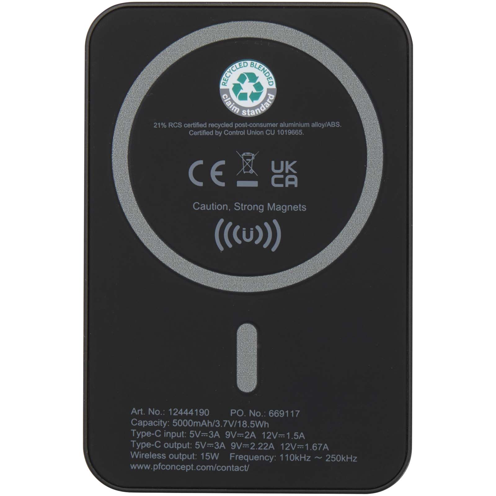 Acrab 15 W 5.000 mAh magnetische kabellose Powerbank mit 20 W PD aus recyceltem Kunststoff