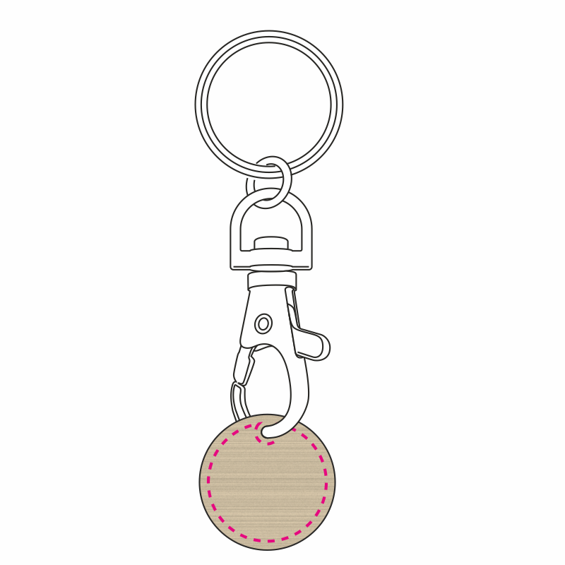 Einkaufswagenchip aus Birkenholz in 1€ Größe mit Karabinerhaken