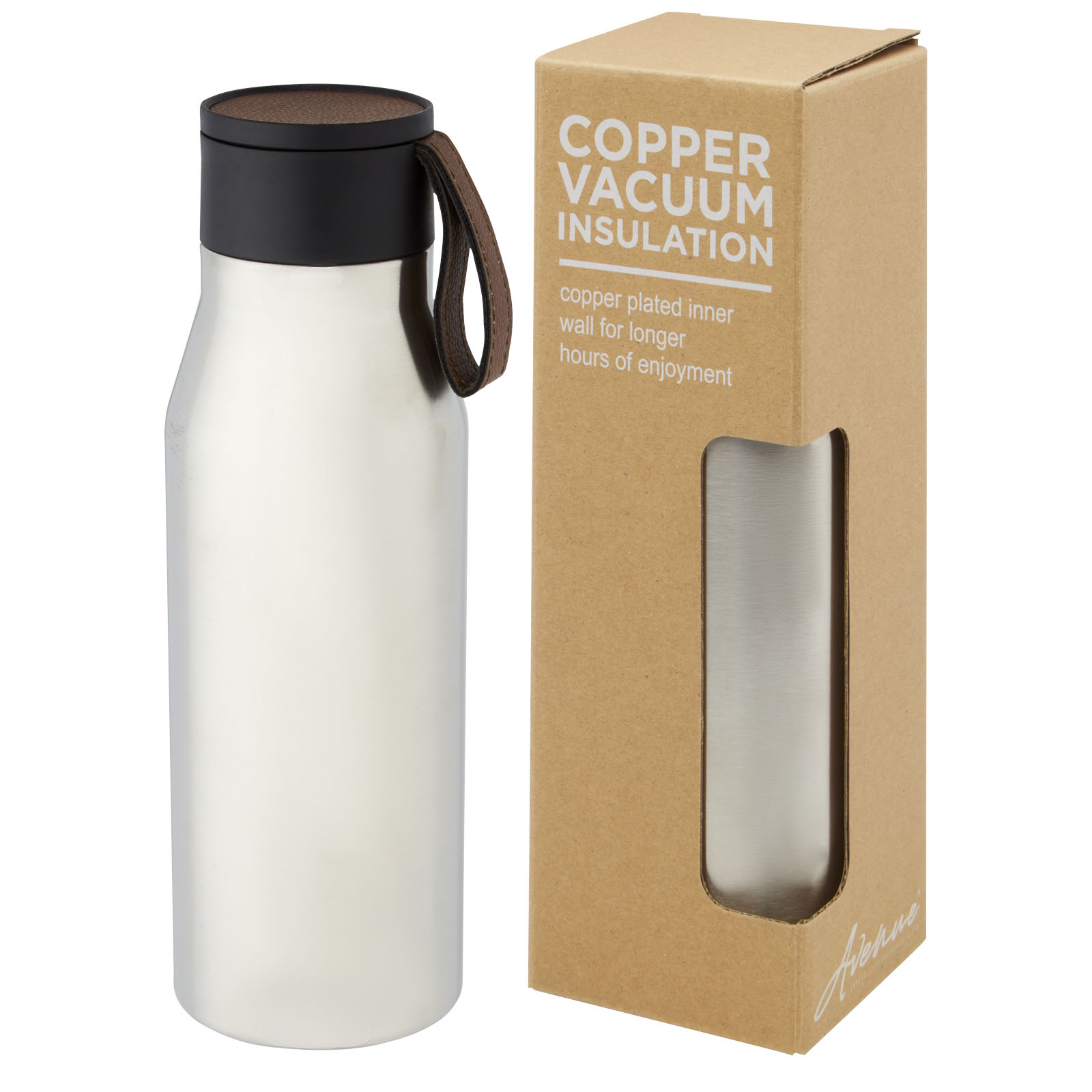 Ljungan 500 ml Kupfer-Vakuum Isolierflasche mit PU Kunststoffband und Deckel Ljungan 500 ml Kupfer-Vakuum Isolierflasche mit PU Kunststoffband und Deckel