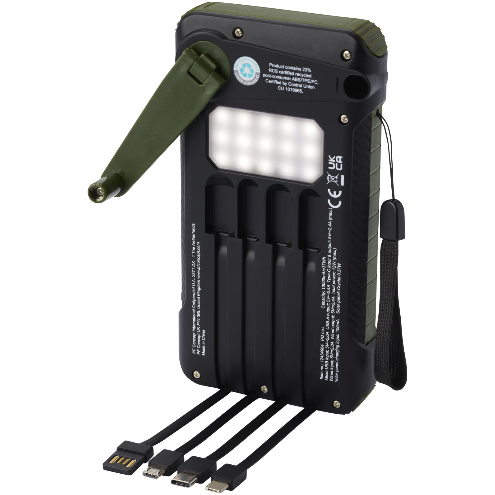 Soldy 10.000 mAh Solardynamo-Powerbank aus recyceltem GRS Kunststoff 