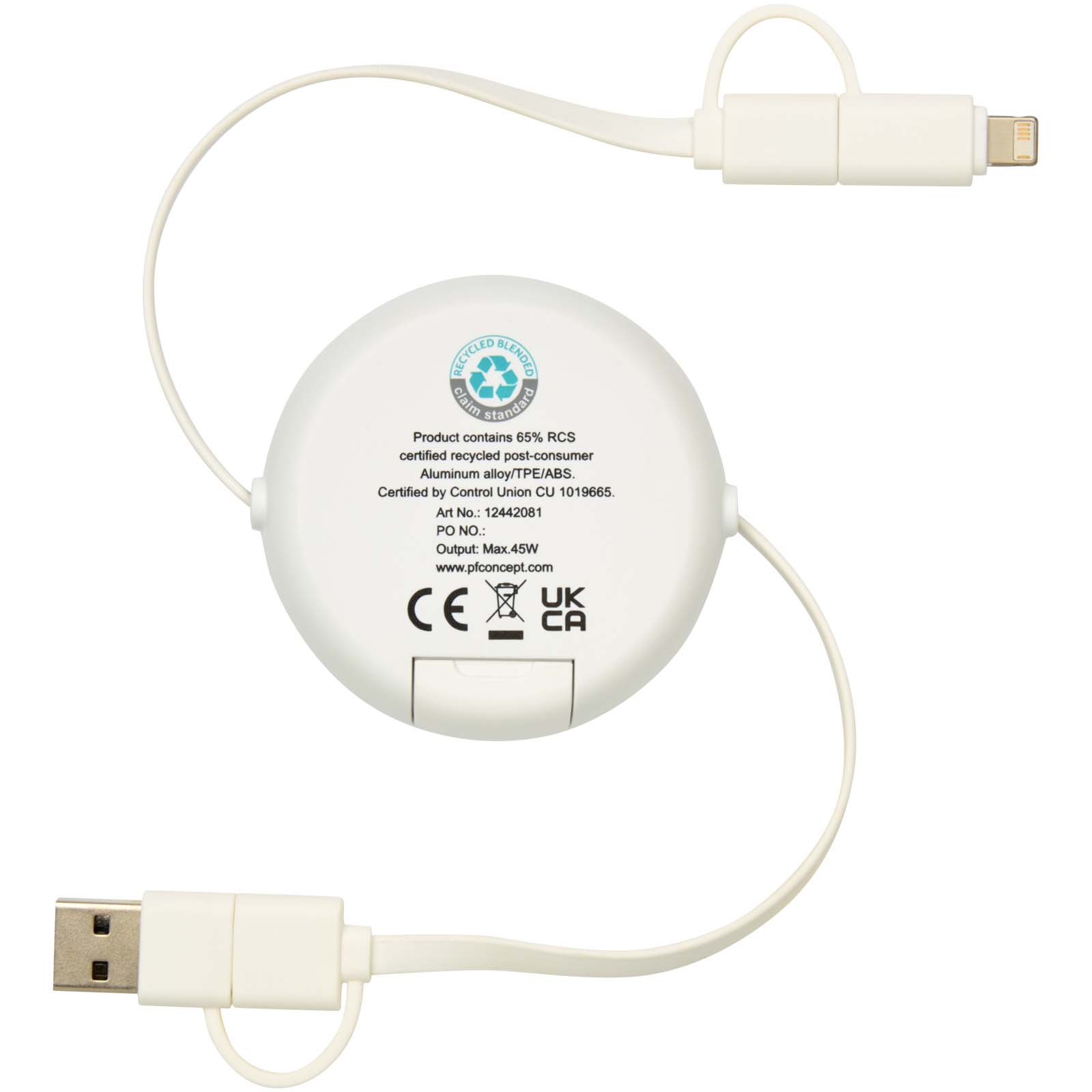 Alasia 100 cm 5-in-1 Kabel aus recyceltem Kunststoff und Aluminium, einziehbar, für Datenübertragung und mit 45W Schnellladun