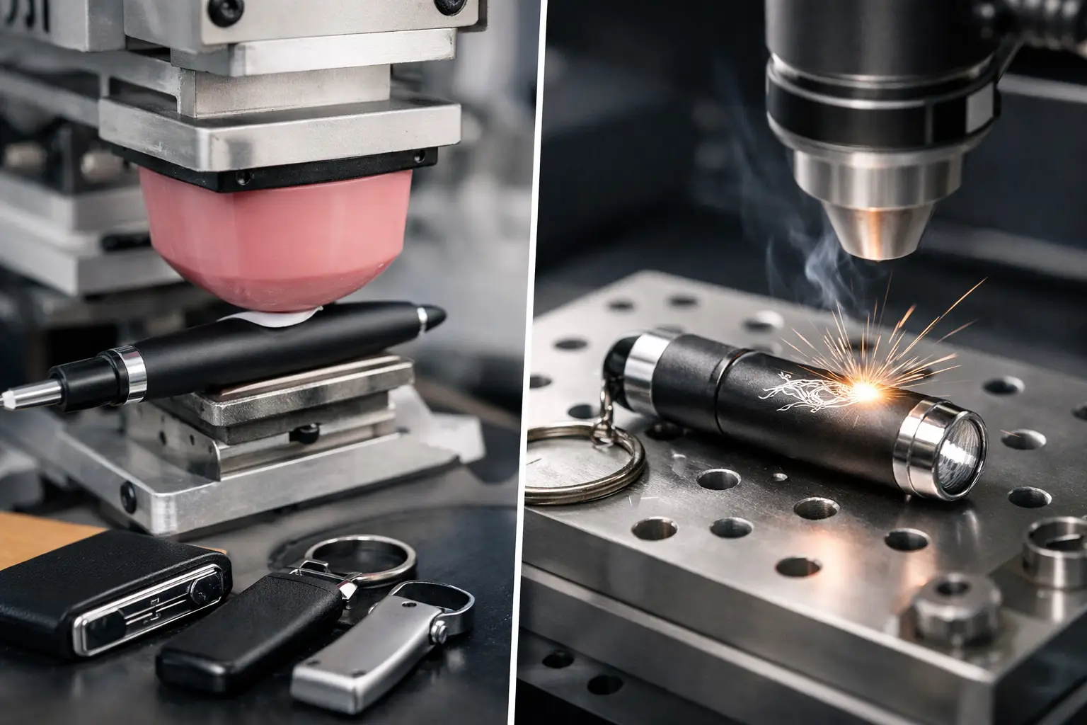 Tampondruck vs. Lasergravur, wann welche Technik die richtige ist