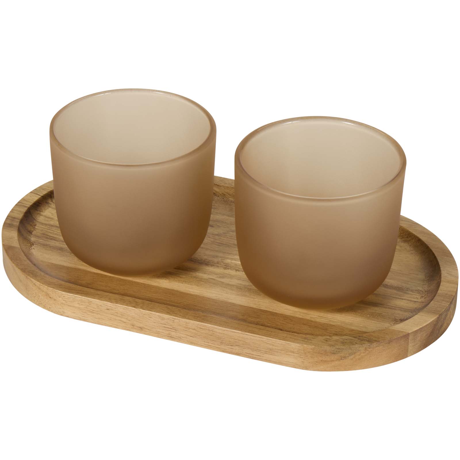 Male Set aus Holztablett und Glastassen, matt Male Set aus Holztablett und Glastassen, matt