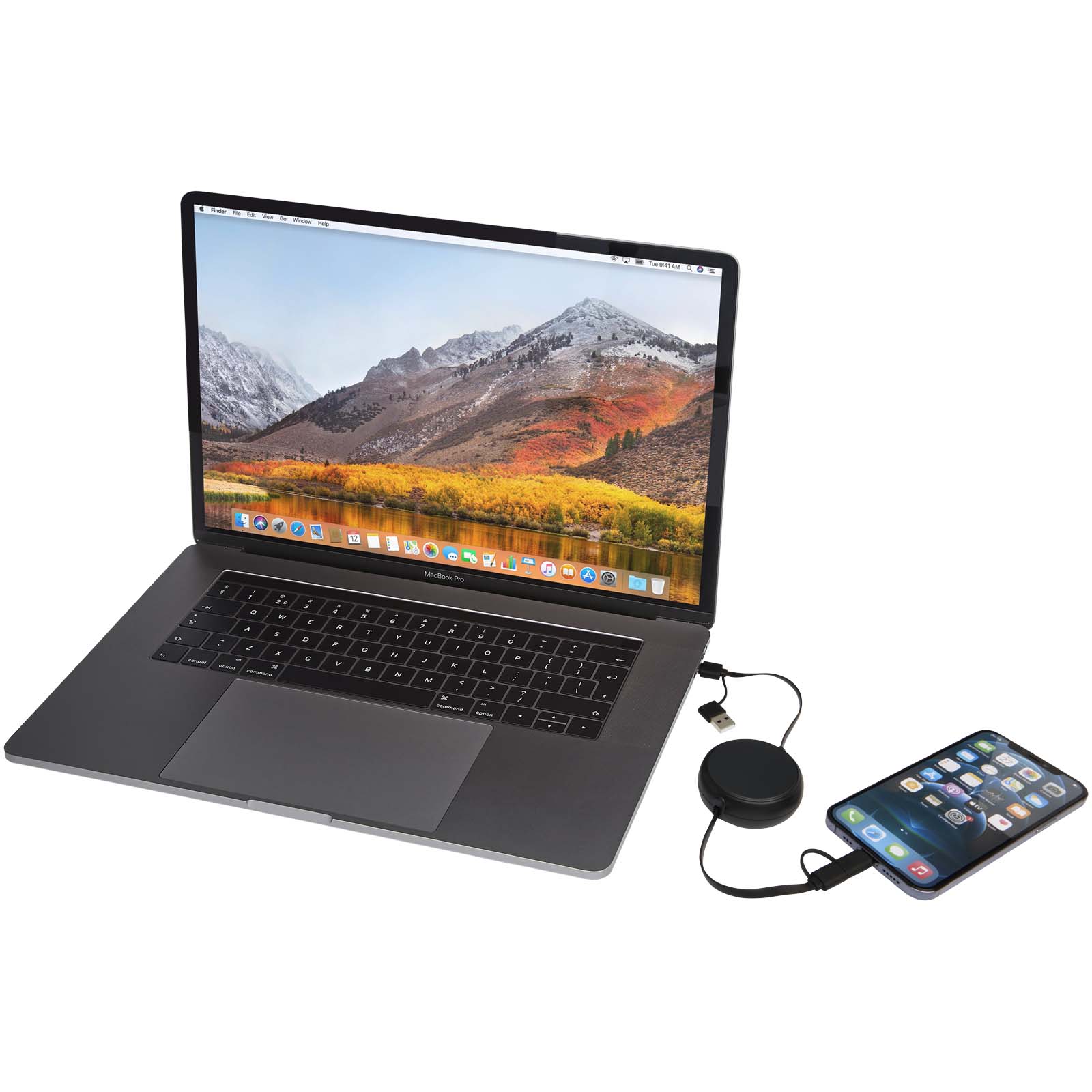 Alasia 100 cm 5-in-1 Kabel aus recyceltem Kunststoff und Aluminium, einziehbar, für Datenübertragung und mit 45W Schnellladun