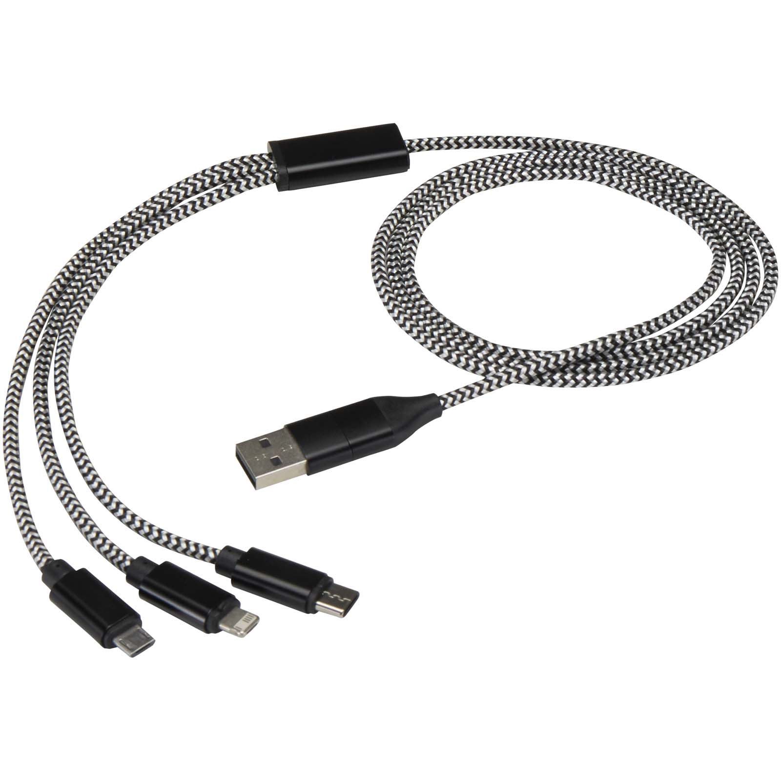 Alphecca 5-in-1-Ladekabel aus recyceltem Aluminium und RPET