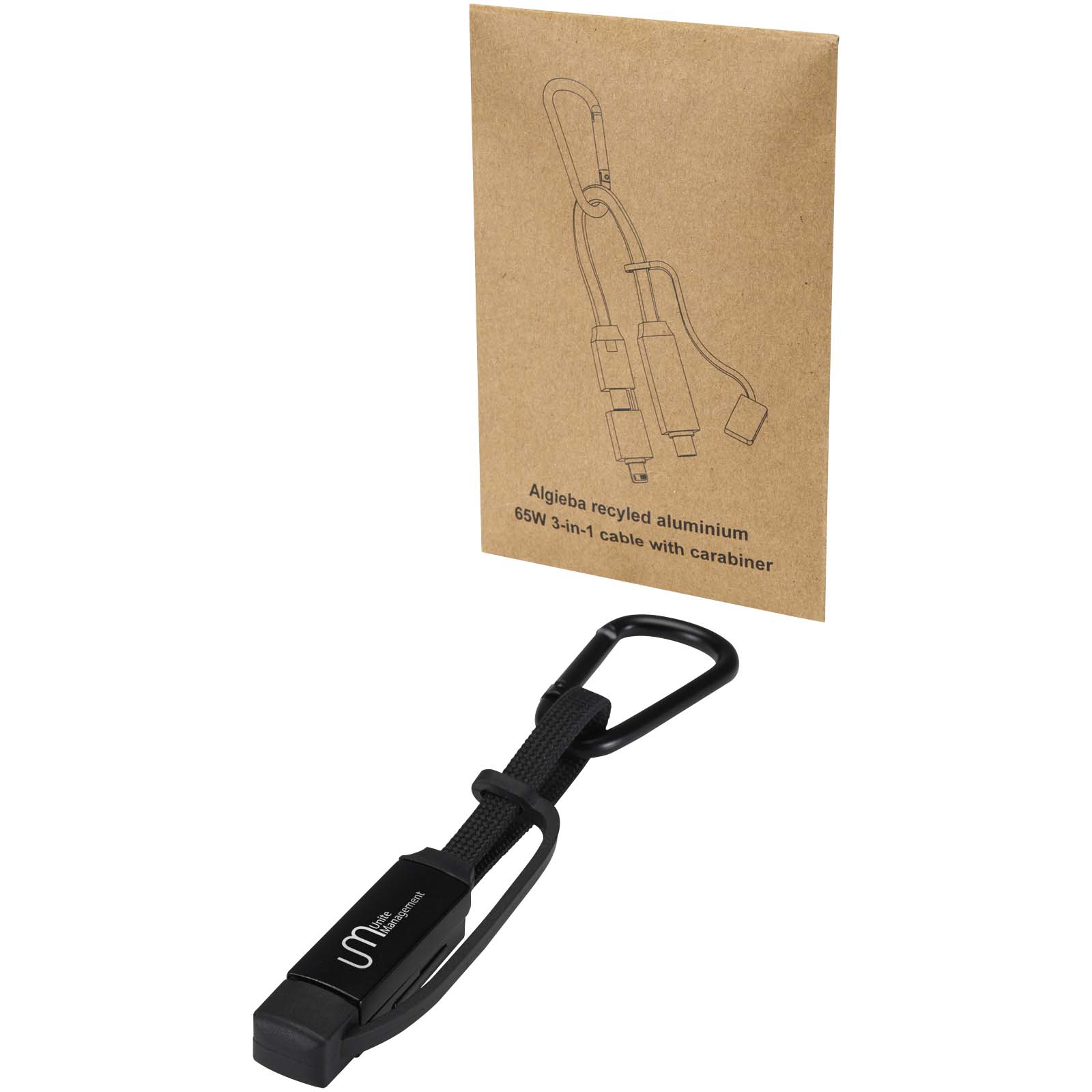 Algieba 65 W 3-in-1-Ladekabel aus recyceltem Aluminium mit Karabinerhaken