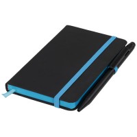 Schwarzes A6 Notizbuch mit farbigem Rand
